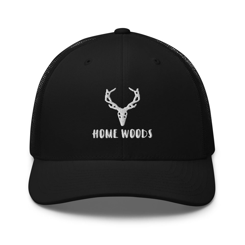Homewoods Trucker-Cap Schwarz mit gesticktem Motiv Hirsch-Schädel und HOMEWOODS-Schriftzug