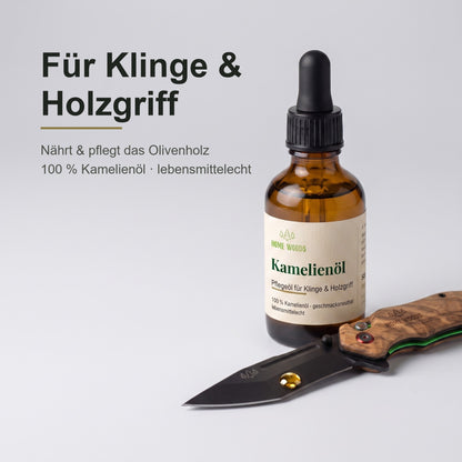 Kamelienöl Pflegeöl für Klinge und Holzgriff mit Nightglow Messer