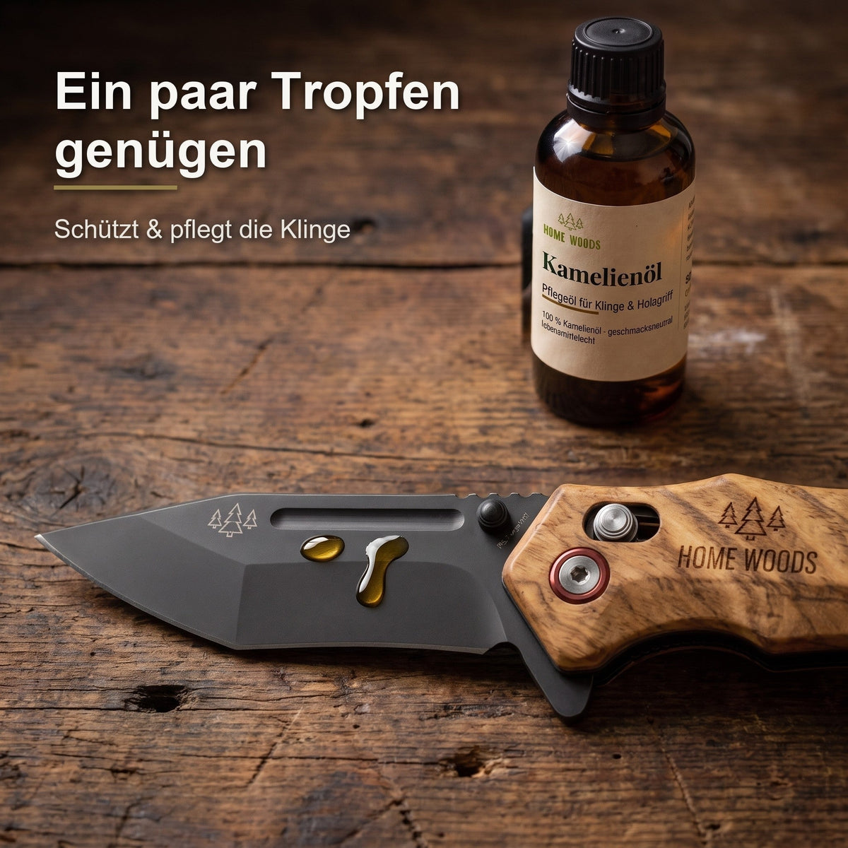 Ein paar Tropfen Kamelienöl genügen für die Klingenpflege