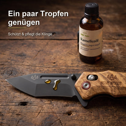 Ein paar Tropfen Kamelienöl genügen für die Klingenpflege