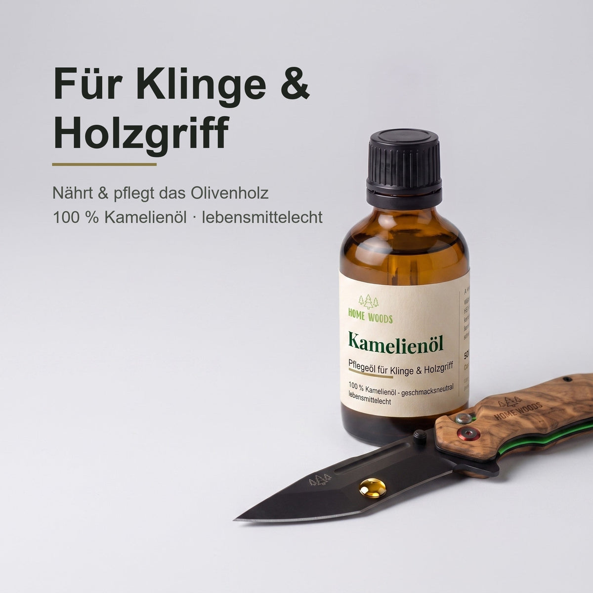Kamelienöl Pflegeöl für Klinge und Holzgriff mit Nightglow Messer