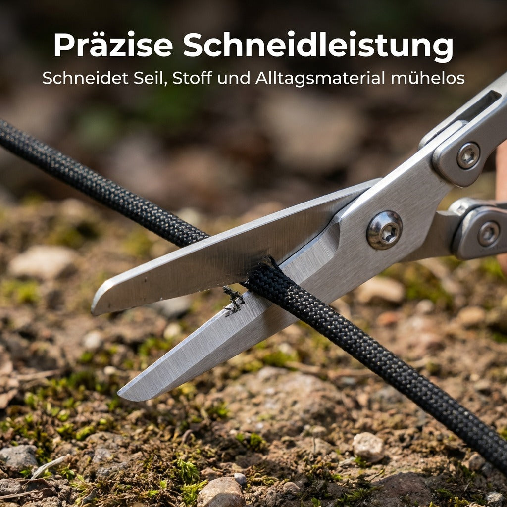 Outdoor-Schere schneidet Seil – präzise Schneidleistung