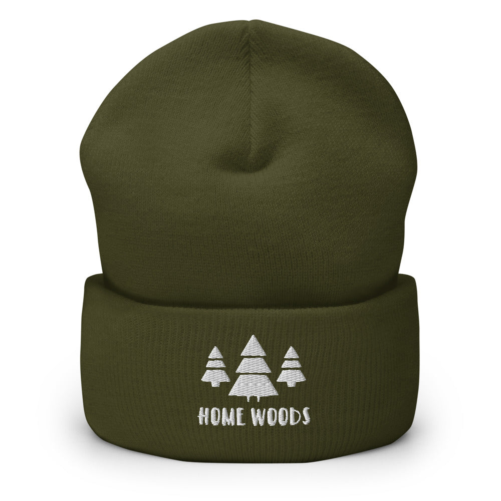 Homewoods Strickmütze Oliv mit gesticktem Motiv Tannen und HOMEWOODS-Schriftzug