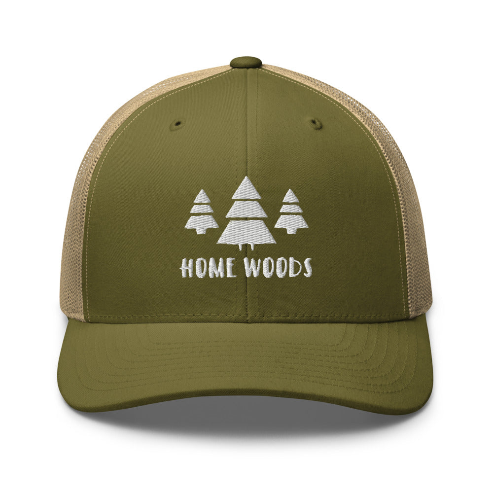 Homewoods Trucker-Cap Oliv mit gesticktem Motiv Tannen und HOMEWOODS-Schriftzug
