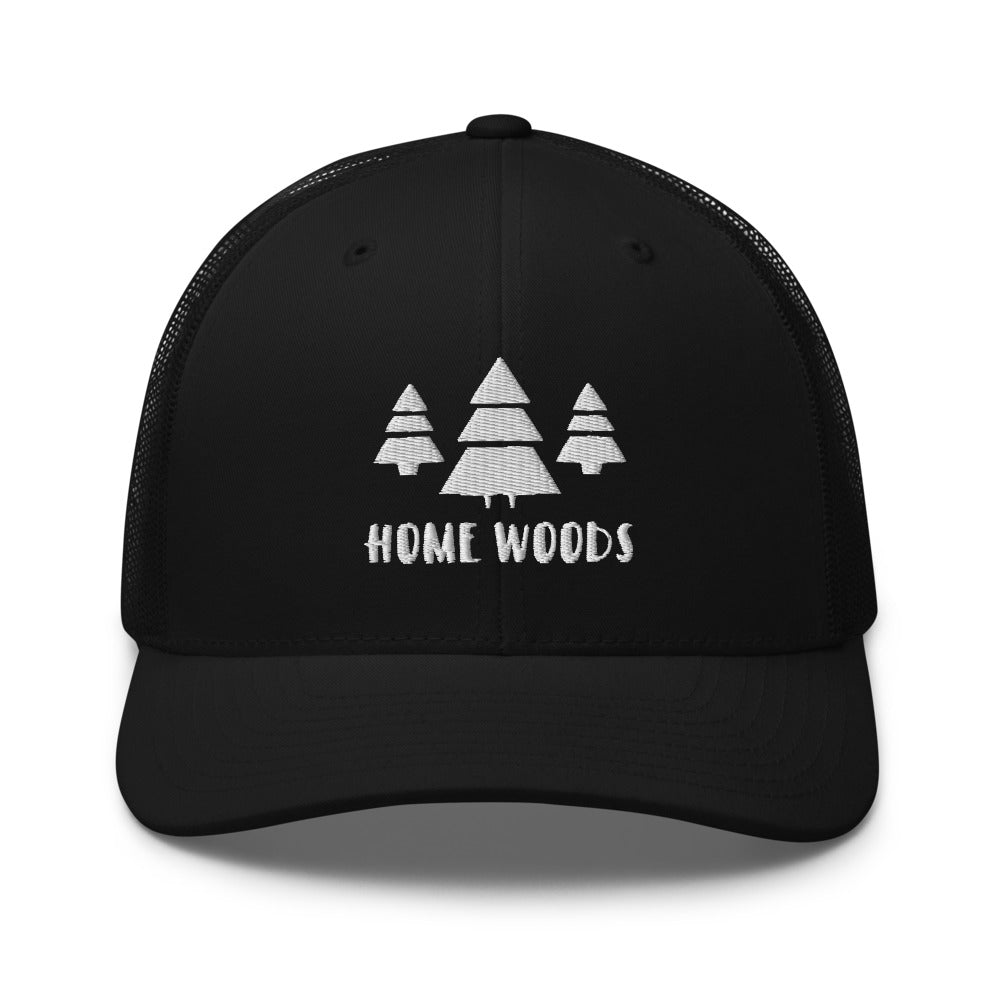 Homewoods Trucker-Cap Schwarz mit gesticktem Motiv Tannen und HOMEWOODS-Schriftzug