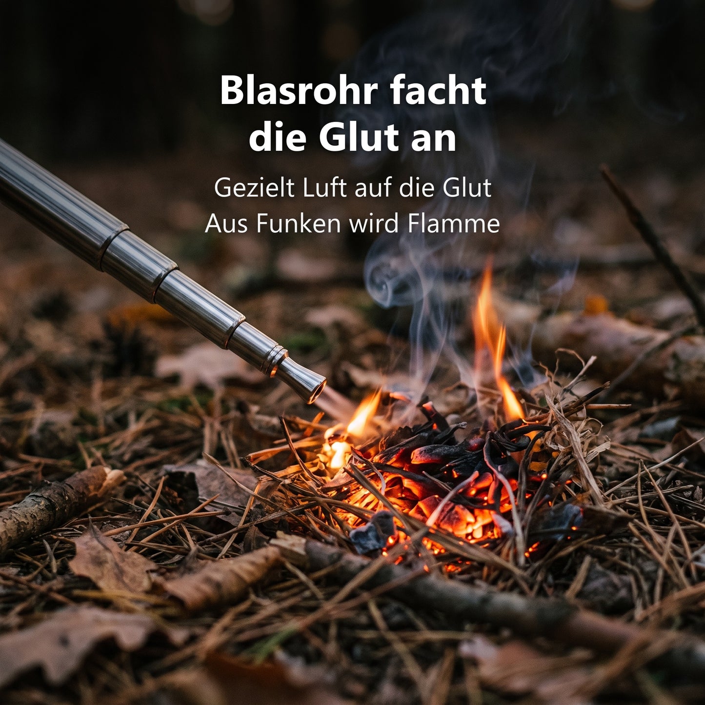 Blasrohr facht die Glut zur Flamme an