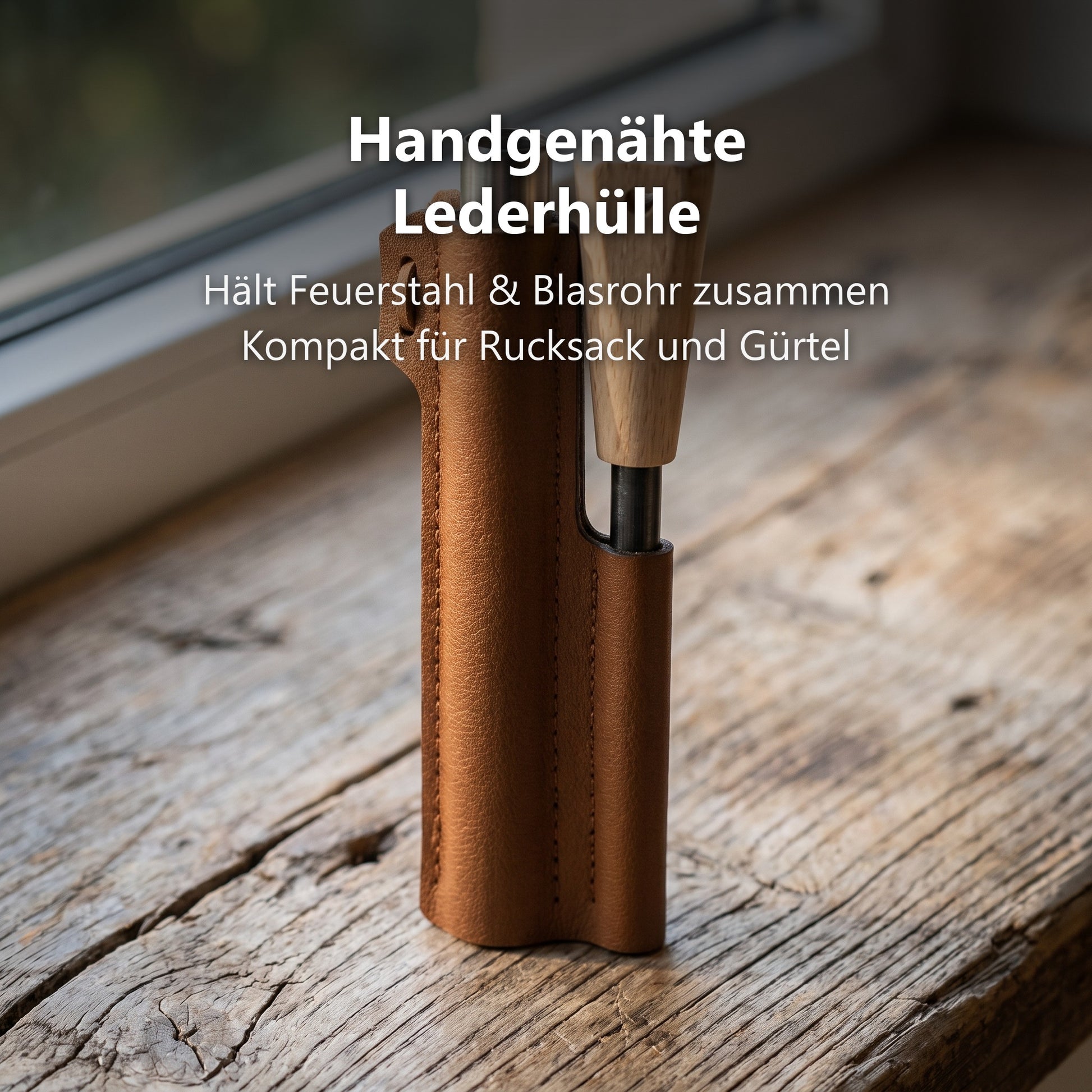 Handgenähte Lederhülle im Detail