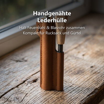 Handgenähte Lederhülle im Detail