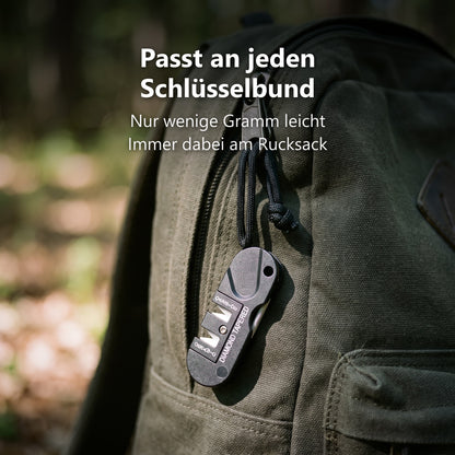 Taschenschärfer am Rucksack getragen
