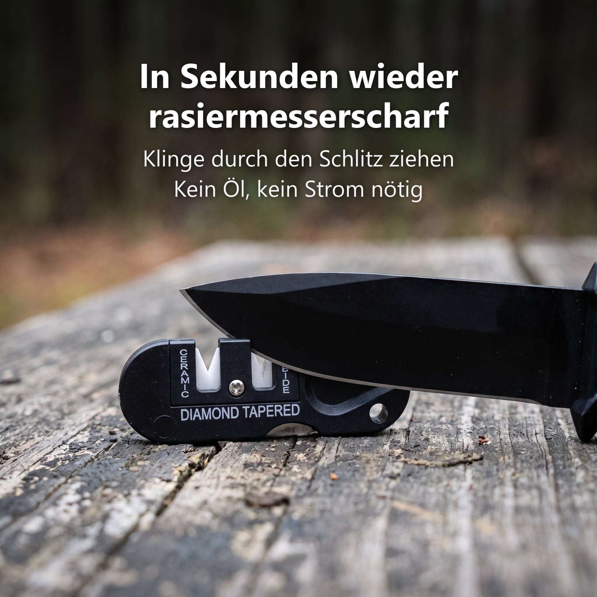 Messerklinge wird durch den Carbide-Schlitz gezogen