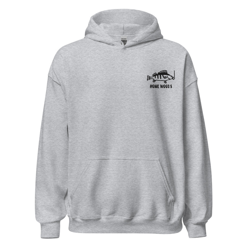 Homewoods Hoodie Fisch am Haken – Brust-Stick – Grau