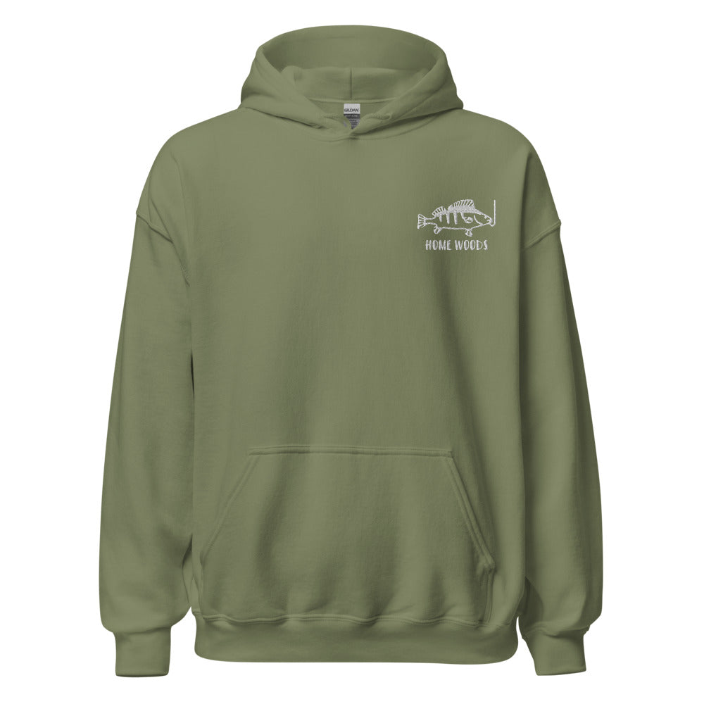 Homewoods Hoodie Fisch am Haken – Brust-Stick – Oliv