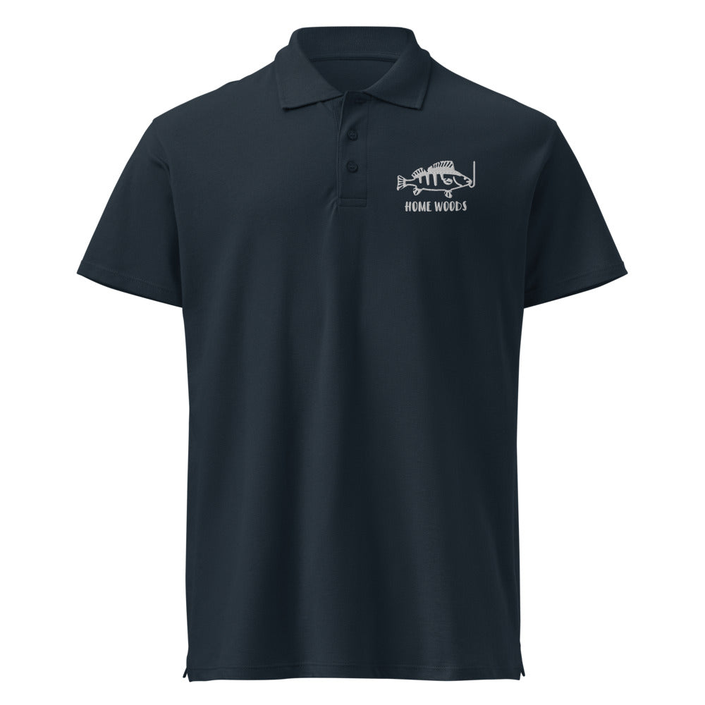 Homewoods Poloshirt – Brust-Stick – Navy, Motiv Fisch am Haken