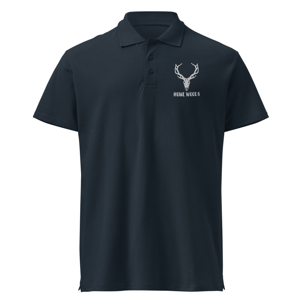 Homewoods Poloshirt – Brust-Stick – Navy, Motiv Hirsch-Schädel