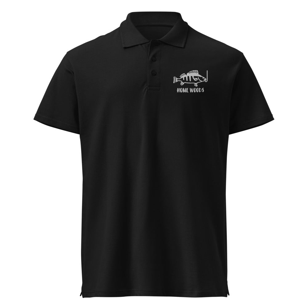 Homewoods Poloshirt – Brust-Stick – Schwarz, Motiv Fisch am Haken
