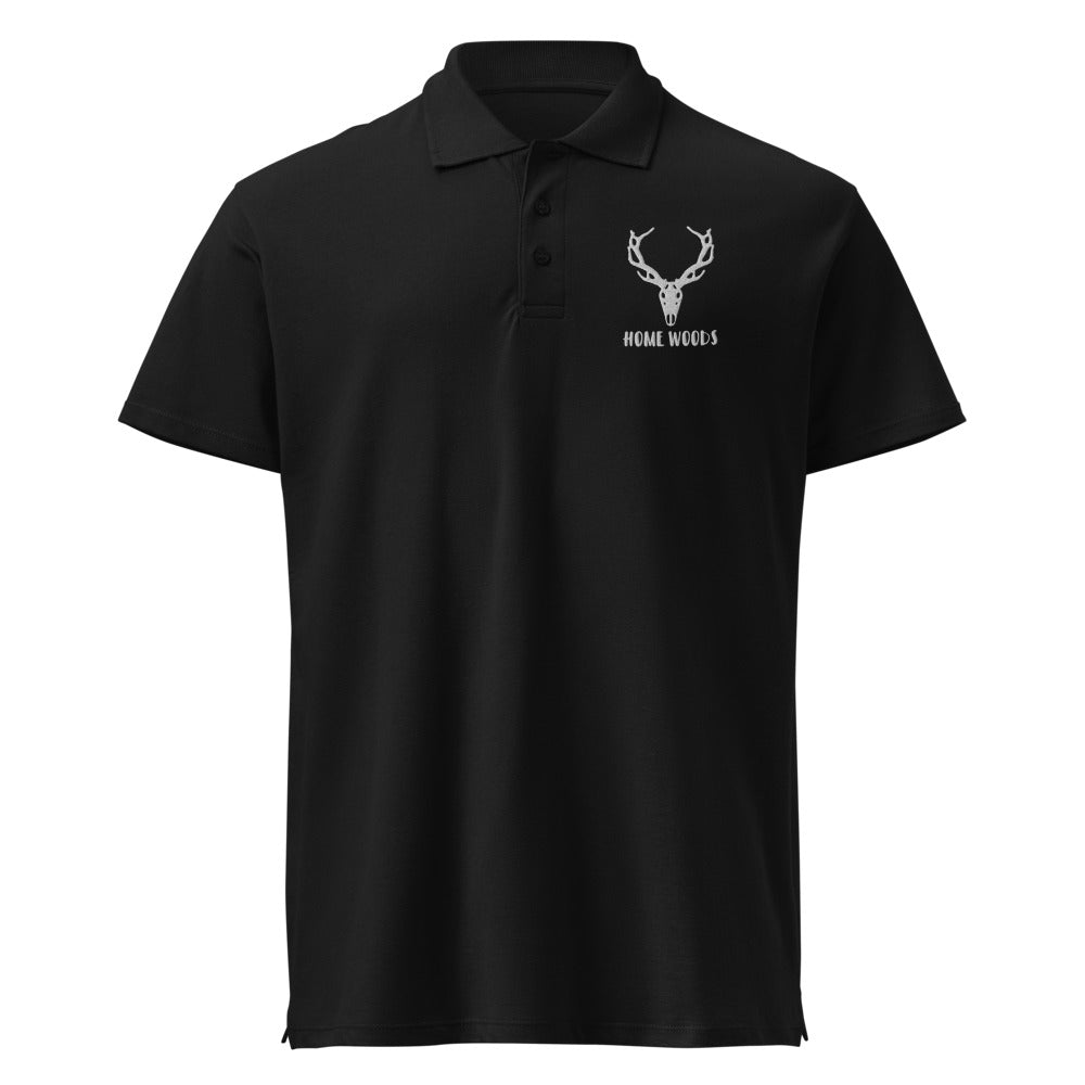 Homewoods Poloshirt – Brust-Stick – Schwarz, Motiv Hirsch-Schädel