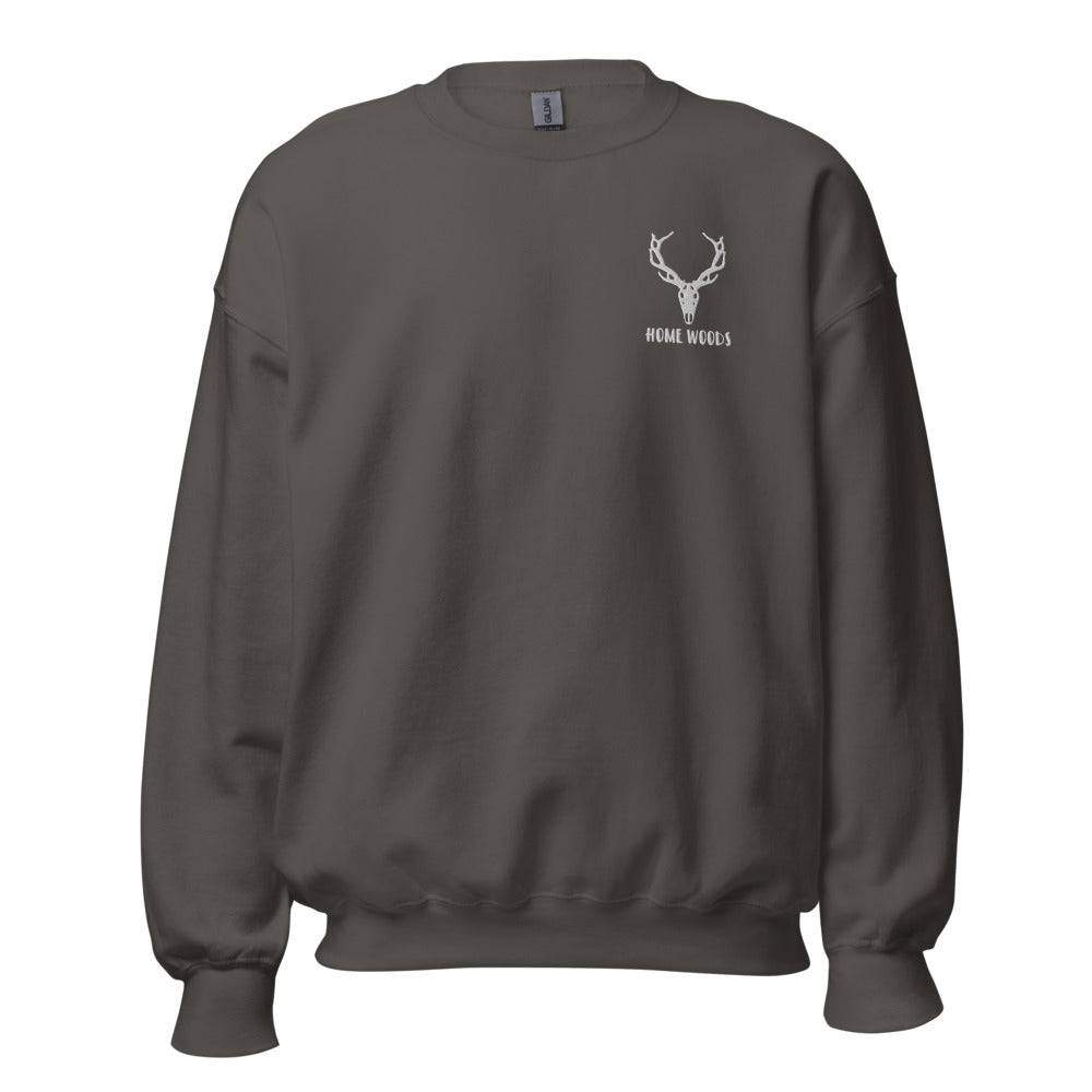 Homewoods Sweat-Pullover – Brust-Stick – Grau, Motiv Hirsch-Schädel