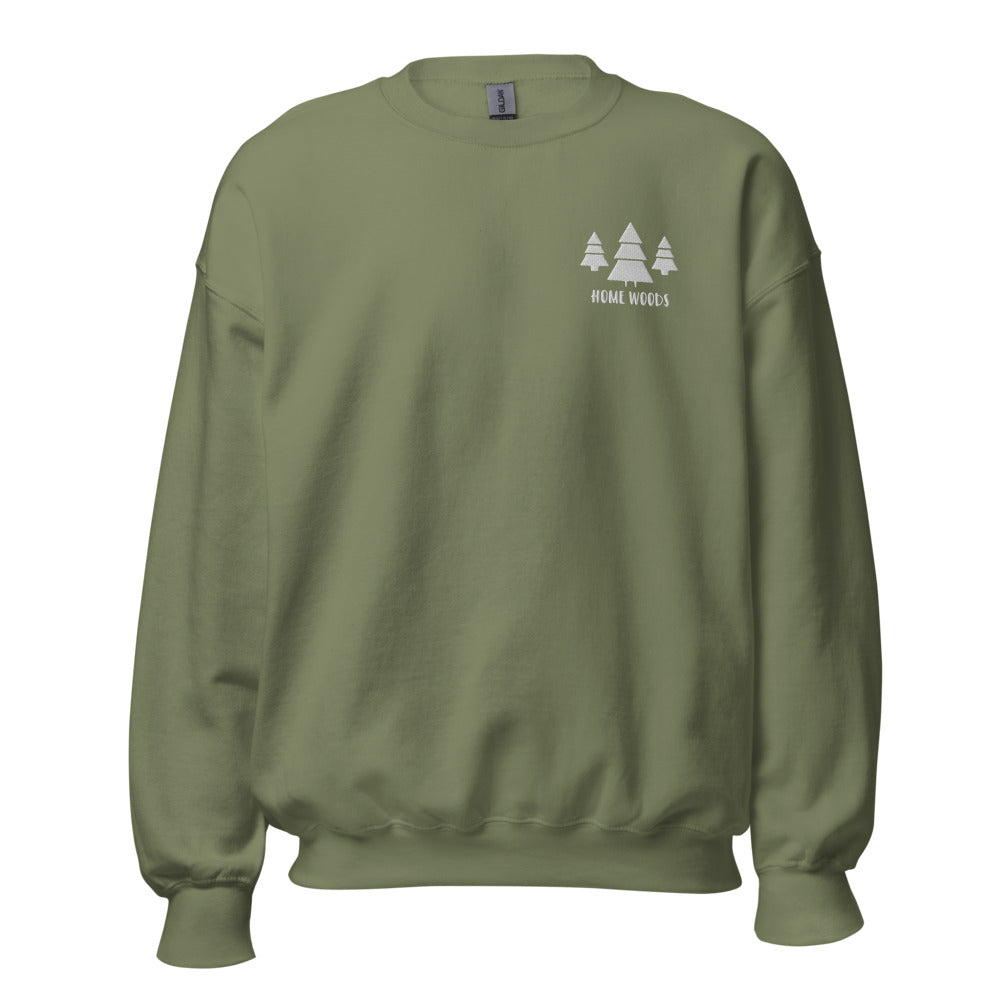 Homewoods Sweat-Pullover – Brust-Stick – Oliv, Motiv Tannen