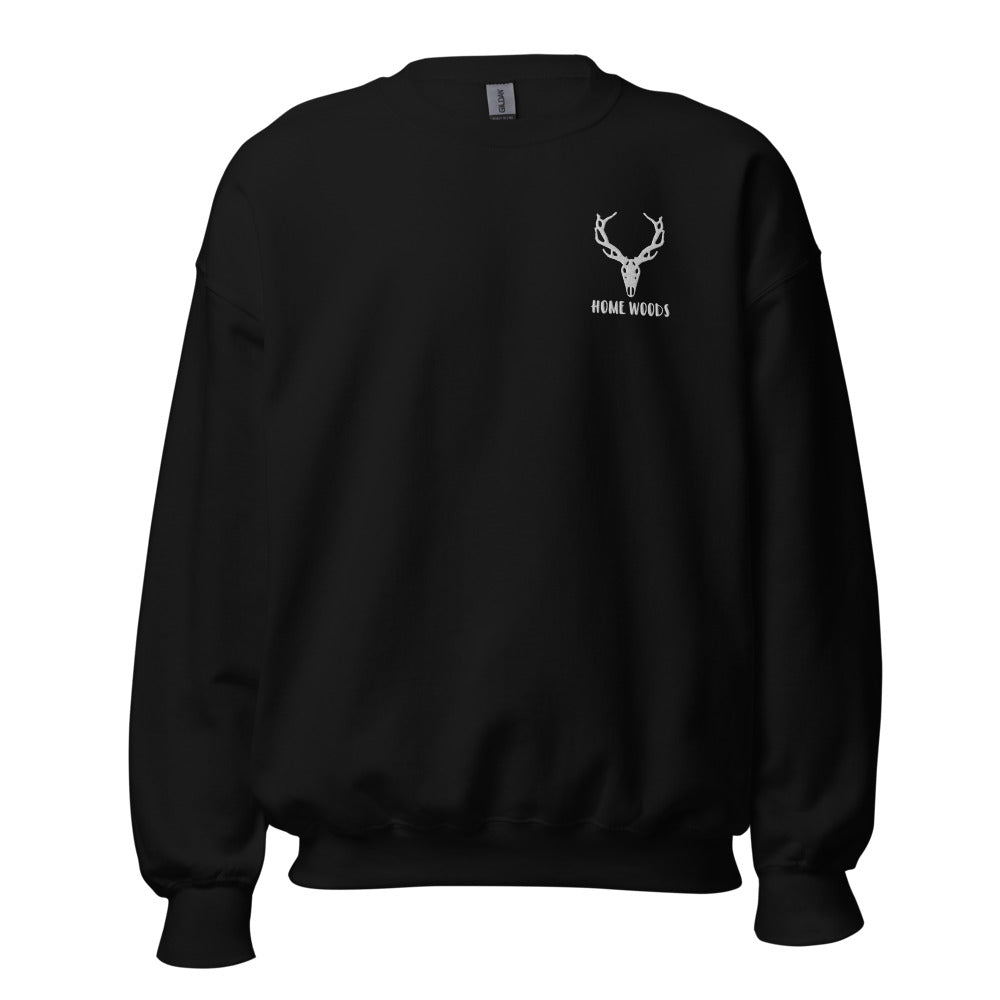 Homewoods Sweat-Pullover – Brust-Stick – Schwarz, Motiv Hirsch-Schädel