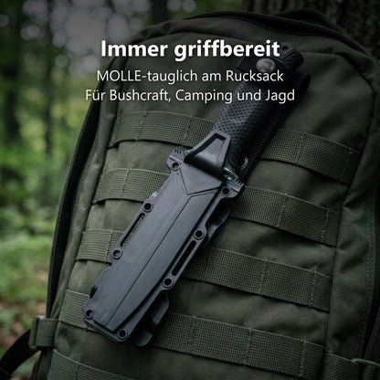 Ironhold Outdoormesser in der Scheide am Rucksack getragen