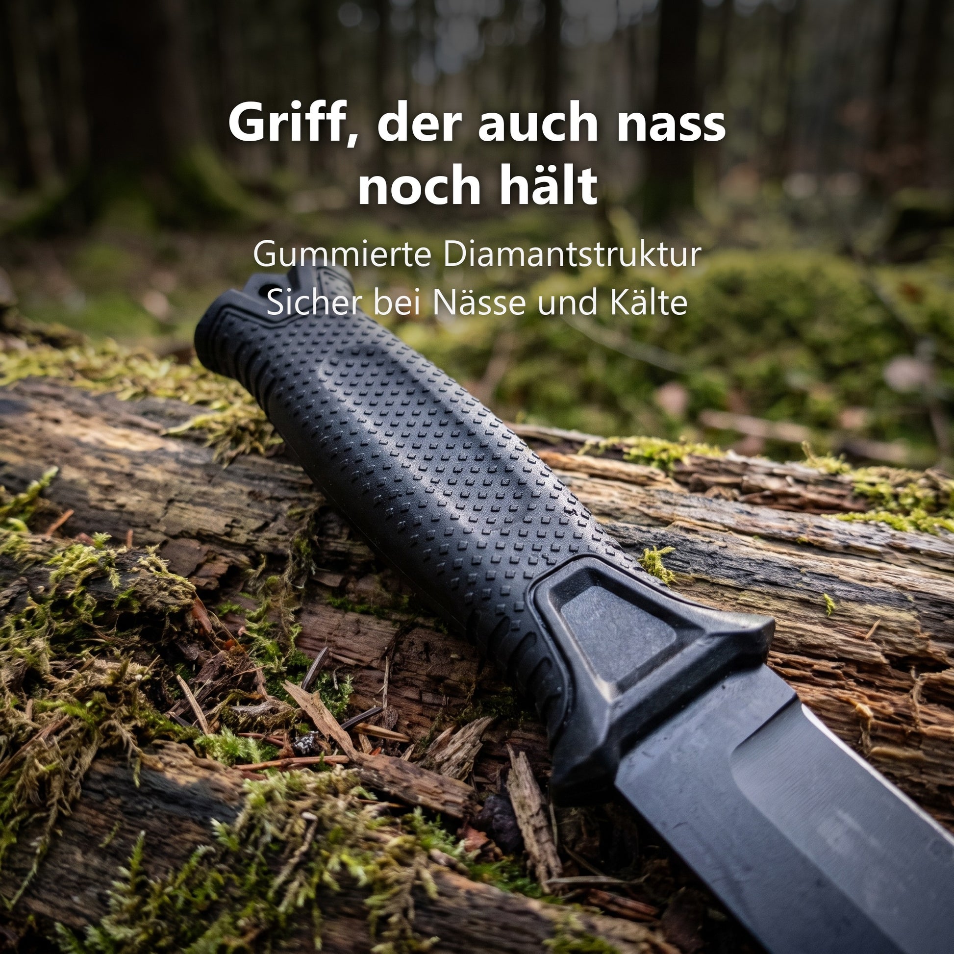 Gummierter Griff mit Diamantstruktur des Ironhold Outdoormessers
