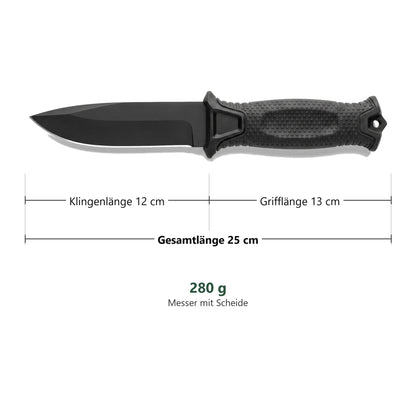 Maße: Klingenlänge 12 cm, Grifflänge 13 cm, Gesamtlänge 25 cm, 280 g