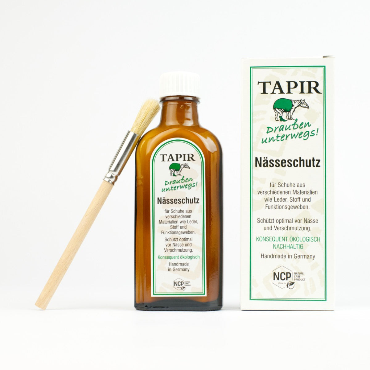 Tapir Nässeschutz für Outdoorschuhe 100 ml mit Auftragspinsel und Verpackung
