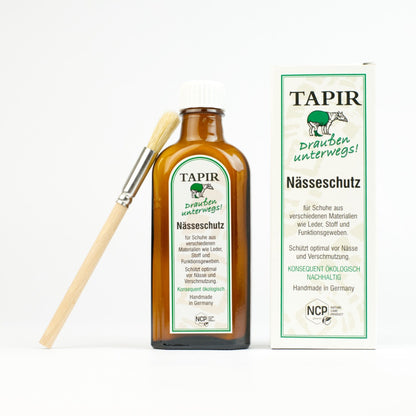 Tapir Nässeschutz für Outdoorschuhe 100 ml mit Auftragspinsel und Verpackung