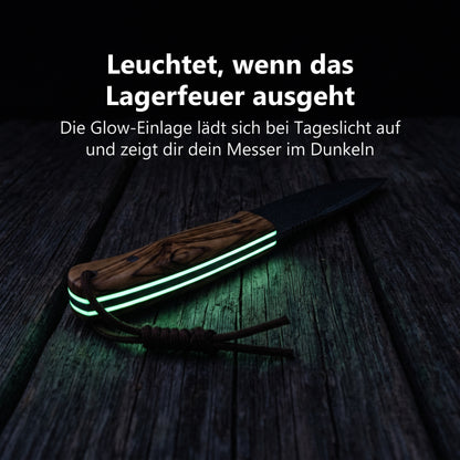 Wildglow Outdoormesser mit nachleuchtender Glow-Einlage am Griff im Dunkeln